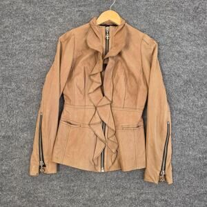 Royal Underground Jacket Small Ruffle Silk Leather Brown Bike Gothic Rock Y2K
